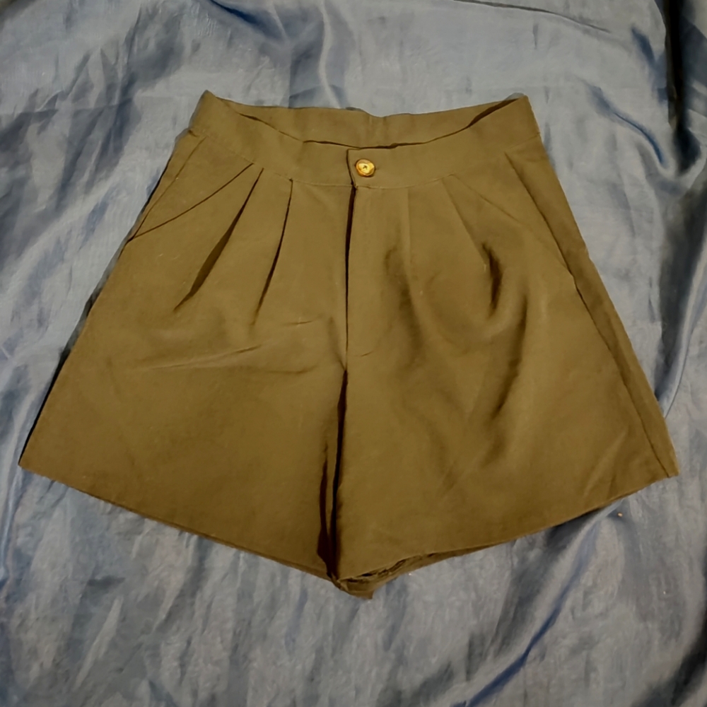 Black trouser style pleated high-waisted shorts